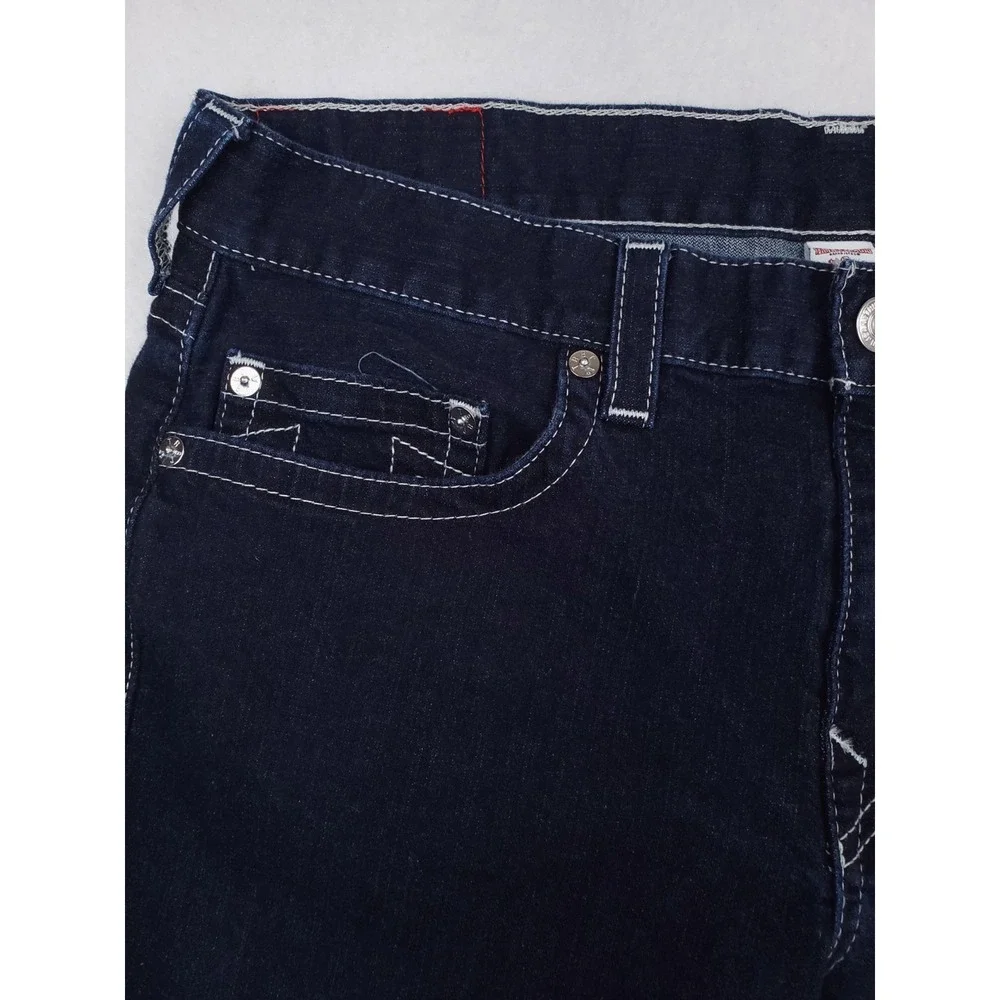True Religion Jeans Mens 38x34 Blue Slim Straight Stretch Denim Dark Wash